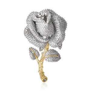 Élégante Broche Rose en Cuivre Avec Micro Pavé de Zirconia Bicolore Or Argent Plaqué Fleur Épinglette pour Femme Accessoire de Manteau