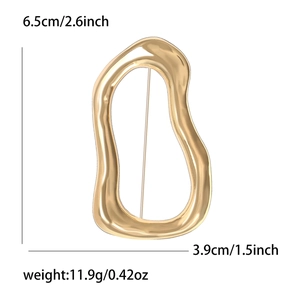 Minimalist irregular hollow gold brooch with polished mirror finish and size dimensions