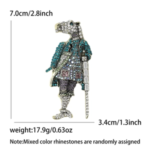 Vintage horse knight shield brooch with colorful zircons for suits measuring 7.0cm in height