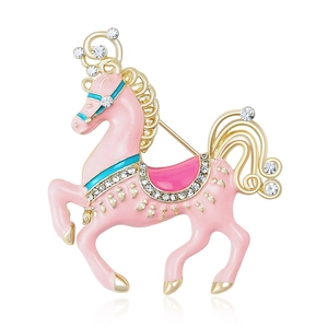 Creative Carousel Horse Brooch Alloy Enamel Drip Oil Animal Shape Rhinestone Pin For Women Fashion Clothes Accessories