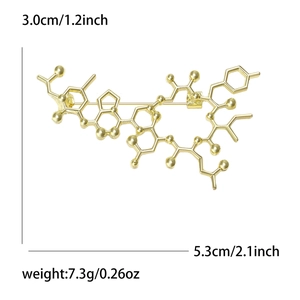 Golden minimalist alloy chemical formula brooch pin with molecular structure design