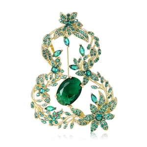 Luxury New Chinese Style Hollow Gourd Brooch Copper Zirconia Inlaid Elegant Botanical Floral Breastpin Women Fashion Jewelry