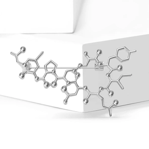 Minimalist silver chemical molecule structure brooch pin in polished alloy metal finish