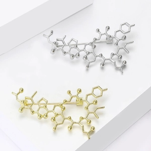 Minimalist alloy chemical formula brooches in gold and silver with polished finish