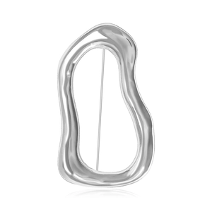 Modern irregular geometric silver brooch with a polished abstract molten design