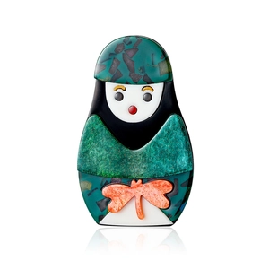 Spilla Bambola Russa Matrioska In Acrilico Da Donna Personaggio Dei Cartoni Animati Glitter Motivo Marmo Accessorio