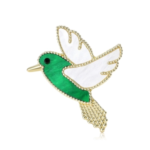 Broche Colibri pour Femmes Émail Vert Émeraude Blanc Incrusté Alliage Oiseau Corsage pour Costume Cardigan Robe Bijoux Cadeau