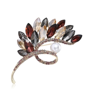 Eleganter Legierung Weizenähre Brosche Strass Feder Pin Mit Kunstperle Vintage Schmuck Geschenk Für Damen Hochzeit Party Zubehör