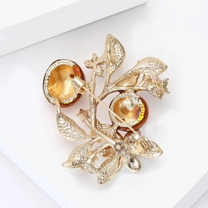 Classic Chinese style persimmon branch brooch with gold plating and enamel finish