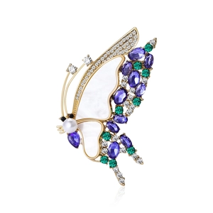 Broche Papillon de Luxe Alliage Nacre Strass Violet Vert Élégant Épinglette Pour Mariage Fête Femmes Bijoux