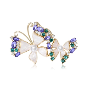 Elegant Alloy Butterfly Brooch Rhinestone Inlaid Faux Artificial Pearl Shell Texture Jewelry Pin For Women Wedding Banquet Accessory