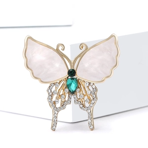 Elegant Alloy Butterfly Brooch With Artificial Pearl Rhinestone Shell Accent Vintage Golden Insect Pin For Women Wedding Banquet Jewelry