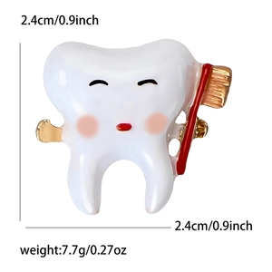 Creative cartoon tooth enamel brooch with toothbrush, 2.4cm cute pin for jackets