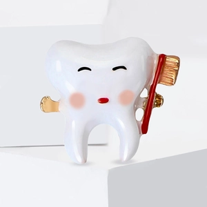 Creative cartoon tooth brooch with toothbrush, cute enamel pin for jackets and shirts