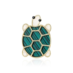 Cute Acrylic Turtle Brooch For Women Fresh Green Striped Animal Badge Gold Tone Rhinestone Inlaid Fashion Lapel Pin Gift