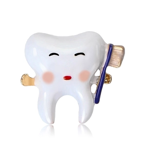 Creative cartoon tooth enamel brooch with toothbrush for medical gift and fashion apparel