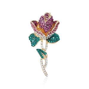 Broche Fleur Rose en Alliage de Luxe avec Strass Élégant Corsage Botanique en Cristal pour Femme Mariage Fête Vêtements Décor