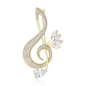 Elegant Copper Zirconia Music Note Brooch G-Clef Musical Symbol Pin Accessory For Suit Dress Luxury Women Jewelry Gift