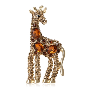 Spilla di Moda in Lega con Strass a Forma di Giraffa Animale per Donna Uomo Placcata Oro Colorata Scintillante Cristallo Gioiello