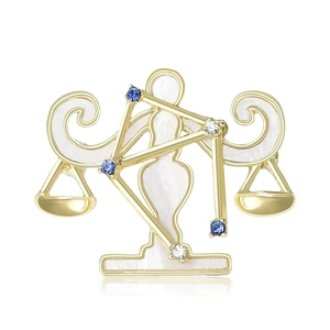 Broche Balance en alliage doré avec strass bleus et émail blanc pour vêtement