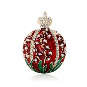 Vintage Luxurious Alloy Enamel Pomegranate Brooch With Artificial Pearl Rhinestone Crown Detail Fashion Jewelry For Women Banquet Party Accessory