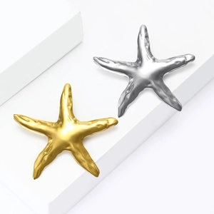 Broches étoile de mer en acier inoxydable doré et argenté avec finition métal texturé