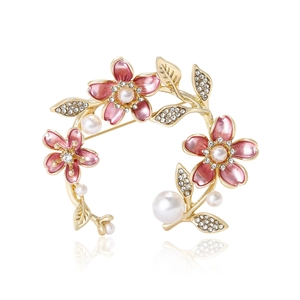 Eleganter Legierung Strass Blumenkranz Brosche Mit Imitationsperle Rosa Weiß Pfirsichblüte Nadel Für Damen Hochzeit Schmuck