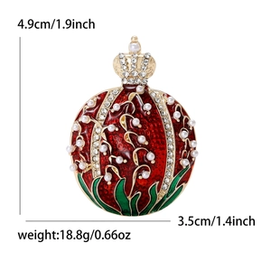 Vintage pomegranate crown brooch with red pearls and crystals, size 4.9x3.5cm