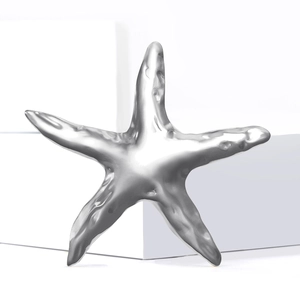Broche étoile de mer argentée moderne avec texture métal liquide sur socle blanc