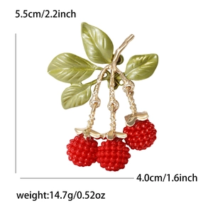 Detailed size view of enamel blackberry brooch featuring dimensions and weight markers