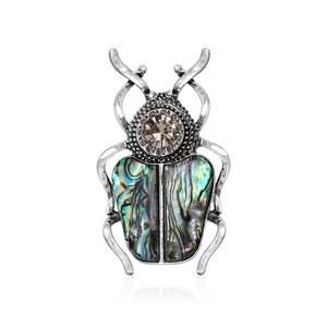 Broche Scarabée Vintage pour Femme Nacre d'Abalone Strass Incrusté Alliage Animal Insecte Épingle Pendentif Bijoux Accessoire