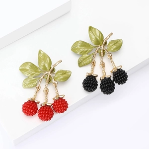 Exquisite enamel berry brooches with red and black berries and golden green leaves
