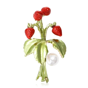 Élégante Broche Fraise en Alliage Émaillé Avec Fausse Künstliche Perle Douce Broche de Revers Fruit Rouge Pour Femme Accessoires Bijoux de Mode