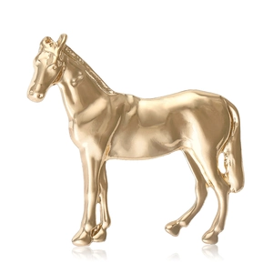 Goldpolierte Pferdebrosche und Tiernadel als Accessoire für individuelle Modeoutfits