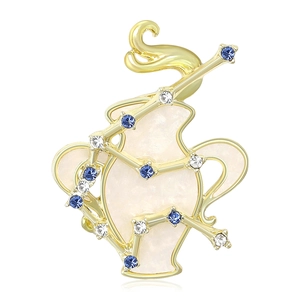 Wassermann-Sternzeichen-Brosche aus Goldmetall mit blauen Strasssteinen und Emaille