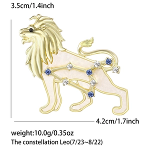 Dettaglio della spilla costellazione del Leone placcata in oro con misure 3,5 cm x 4,2 cm