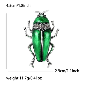 Broche scarabée vintage en émail vert avec strass, dimensions 4,5 cm et poids 11,7 g