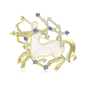 Eleganter Schütze-Sternbild-Brosche aus Gold mit blauen Kristallen und Emaille-Inlay