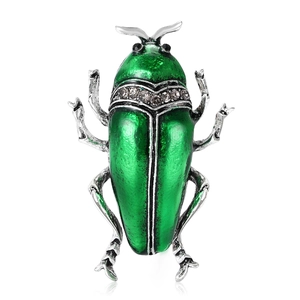 Broche Scarabée en Alliage Vintage Avec Émail Goutte d'Huile Incrustation de Strass Épingle d'Insecte Argent Antique pour Hommes Femmes