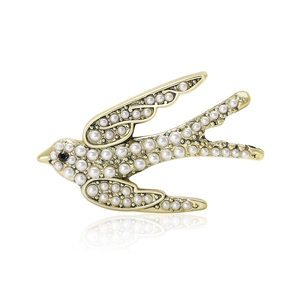 Broche Hirondelle en Alliage Vintage Avec Künstliche Perle d'imitation Strass Or Argent Antique Broche Animale Elégante Bijoux Femme