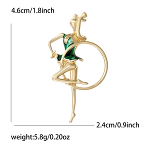 Broche gymnaste rythmique émaillée dorée avec dimensions et détails du poids inclus