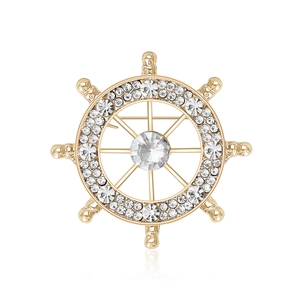 Spilla Nautica a Timone per Donna Uomo Moda Lega Strass Spilla Helm Fibbia per Sciarpa di Seta Regalo Gioielli