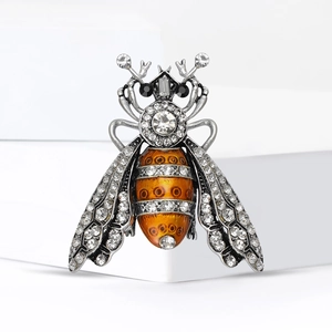 Vintage Alloy Bee Brooch Rhinestone Inlaid Enamel Honey Bee Breastpin For Women Retro Fashion Jewelry Clothing Accessories Gift