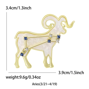 Minimalist Aries zodiac brooch with gold alloy base and white enamel inlay for women