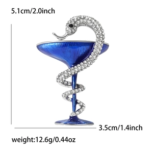 Detail showing dimensions and weight of the silver snake bowl brooch with blue enamel