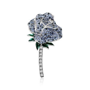 Exquisite Alloy Rhinestone Rose Flower Brooch For Women Elegant Pink Blue Enamel Plant Pin Fashion Clothing Decoration Accessories