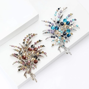 Broche Bouquet de Fleurs en Alliage de Strass Élégante pour Femmes Luxe Cristal Incrusté Épingle Florale pour Mariage Bijoux
