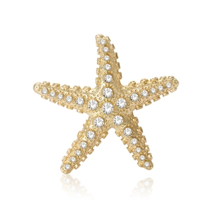Broche Étoile de Mer Élégante en Alliage d'Or Mat pour Femmes Incrustation de Strass Étincelants Style Vacances à la Plage Bijoux Mode