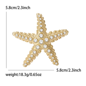 Broche étoile de mer dorée avec strass, 5,8 cm pour les vacances à la plage