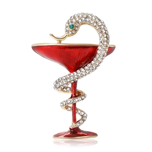 Medical Bowl Of Hygeia Brooch Pin Alloy Enamel Rhinestone Snake Cup Brooches For Doctor Pharmacist Suit Jewelry Gift